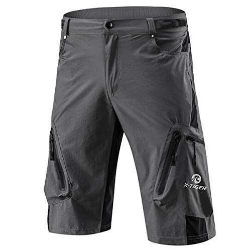 Mountain Bike Short : X-TIGER Men's Bicycle Shorts, Lightweight and Baggy Mountain Bike Shorts for Cycling Running Gym Training Shorts Pants for Off Road Cycling Outdoor Sports Leisure Bottoms (Grey, XL)