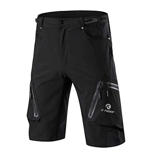 Mountain Bike Short : X-TIGER Mens Mountain Bike Shorts, Cycling MTB Cargo Shorts for Men with 7Pocket, Loose-Fit Quick Dry Black