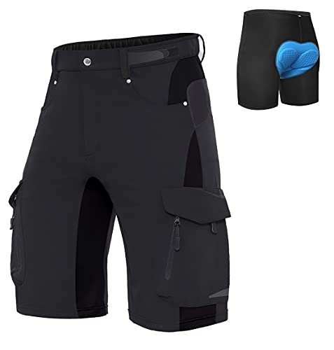 Mountain Bike Short : XKTTAC Men's-Mountain-Bike-Shorts MTB Shorts with 6 Pockets (Black with Pad, Large)