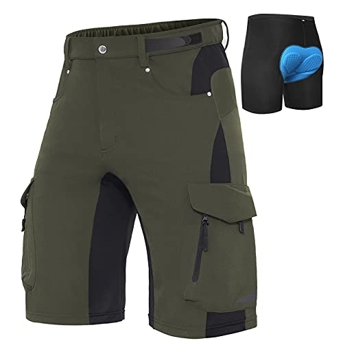 Mountain Bike Short : XKTTAC Men's-Mountain-Bike-Shorts MTB Shorts with 6 Pockets (Green with Pad, 3X-Large)