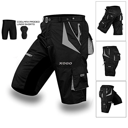 Mountain Bike Short : XOGO Mens Cycling MTB Shorts Padded Bike Off Road Cycle Detachable Liner Free Style Shorts (Large)