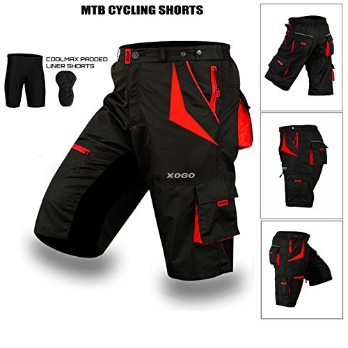 Mountain Bike Short : XOGO MTB Cycling Shorts for Men Coolmax Technology Padded Mens Cycling Shorts Ergonomic Design Sports Shorts with Detachable Inner Lining (XX - Large)