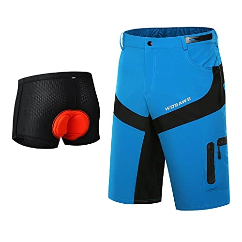 Mountain Bike Short : YOJOLO Men's Cycling Shorts Mountain Bike Shorts with Padded Cycling Underwear Breathable Baggy MTB Shorts Reflective Downhill Bicycle Shorts, Blue, 3XL