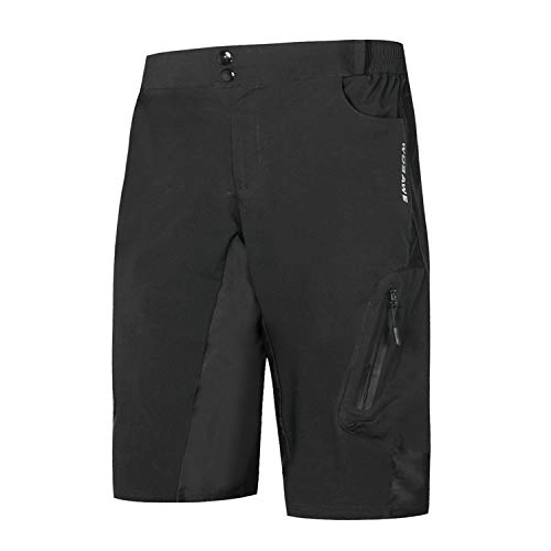 Mountain Bike Short : YOJOLO Men's Mountain Bike Shorts Cycling Shorts Waterproof Breathable Lightweight Reflective MTB Shorts with Pocket Casual Shorts, Black, L