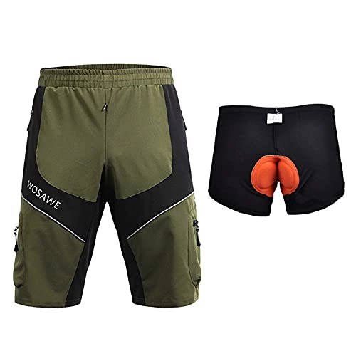 Mountain Bike Short : YOJOLO Men's Mountain Bike Shorts Padded Cycling Underwear Reflective Waterproof Breathable Multiple Pockets MTB Shorts, A, L