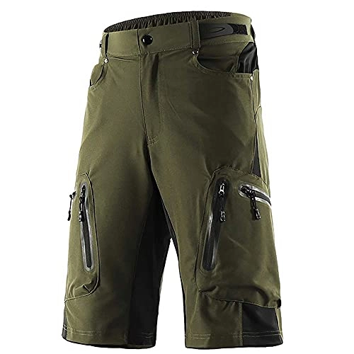 Mountain Bike Short : ZinHen Mens Cycling Shorts, Casual No Padded Mountain Bike Shorts, Quick Dry Breathable Biking Pants Loose Fit Bicycle Shorts for MTB Running Outdoor Sports (Army Green, L)