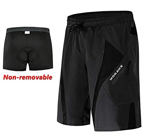 Mountain Bike Short : ZMMHW Men MTB Baggy Shorts With Gel Pad Non-removable Underwear Reflective Mountain Bike Loose Outdoor Cycling Shorts, Black, L
