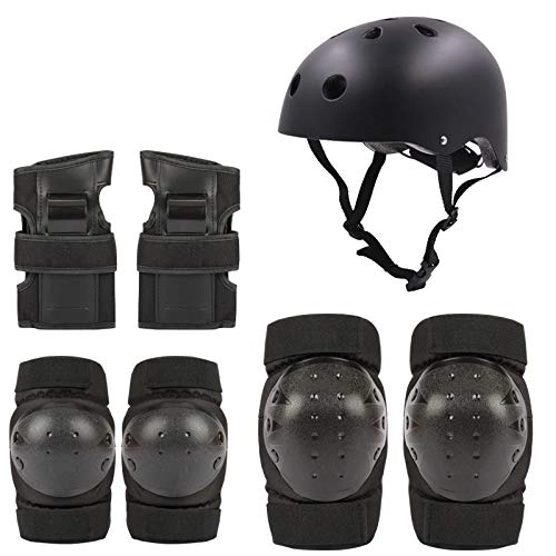 Protective Clothing : HENGGE Protective gear, helmet, knee pads, elbow pads and wristband suits for skating bike roller skates set of 7, Black