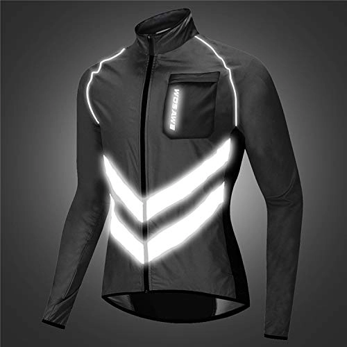 Protective Clothing : Men's Mountain Road Cycling Fishing Skin Windbreaker, Reflective Waterproof Long Sleeve Top, Black-XXL