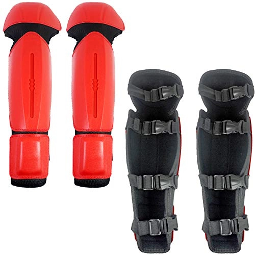 Protective Clothing : SPARES2GO Mountain Biking BMX Cycling Knee & Shin Guards (Red, One Size, 2 Pairs)