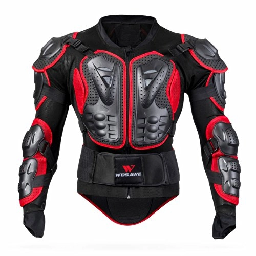 Protective Clothing : WOSAWE BMX Body Armor Mountain Bike Body Protection Long Sleeve Armored Motorcycle Jacket, Red Large