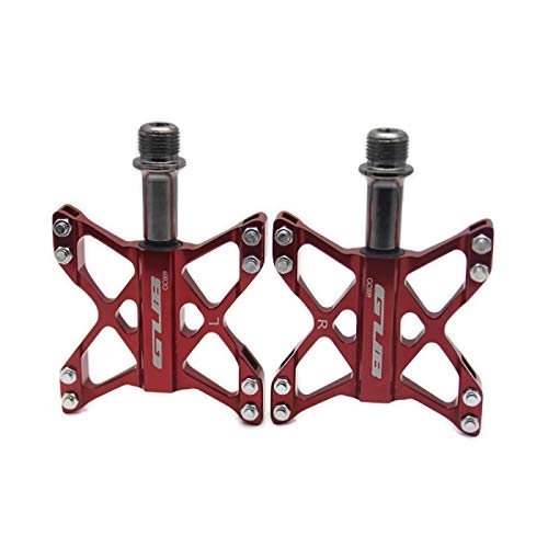 Mountainbike-Pedales : anruo Ultraleichtes professionelles Mountainbike-Pedal für Mountainbikes, zusammenklappbar, 3 Lager, rutschfestes Fahrpedal, flach, 1 Paar, GC009Rot