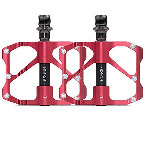 Mountainbike-Pedales : ASUD Fahrradpedale, Leichte Anti-Rutsch und Reflektoren Pedale aus Nylonfaser für MTB BMX 9 / 16 Inch Cr-Mo Stahlspindel, Rot / Silber (1 Paar), Rot
