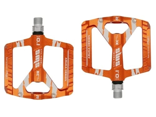 Mountainbike-Pedales : Bokerom 9 / 16" Universal Mountainbike Pedale Aluminiumlegierung rutschfeste Fahrradpedale mit vollständig abgedichteten Lagern und 4 Stück Anti-Rutsch-Pins (Orange)