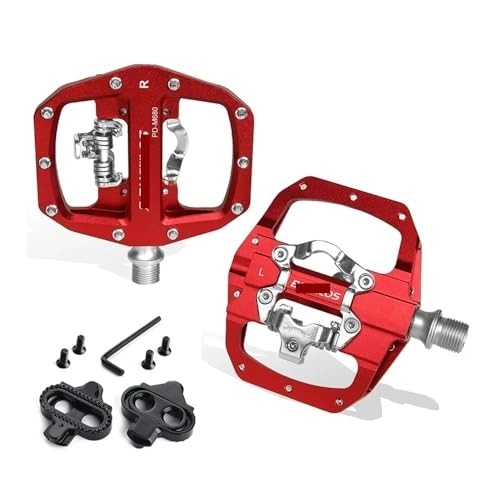 Mountainbike-Pedales : Dekoratives Zubehör MTB-Pedale, Doppelfunktion, Fahrrad-Flachpedal, Anwendbares SPD-System, Mountainbike-Pedale Mit MTB-Stollen (Color : Red Pedal-Cleat)