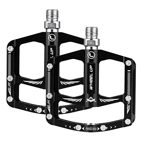 Mountainbike-Pedales : Everpertuk Wheel UP 2pcs Bicycle Pedals CNC Aluminum Alloy Bearing Non-Slip MTB Mountain Bike Widen Foot Pedal Bicycle Accessories Black