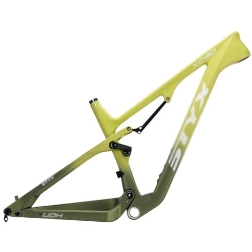 Mountainbike-Rahmen : DHNCBGFZ Mountainbike Rahmen 29er Carbon Soft Trail MTB-Rahmen Vollgefederter MTB Boost Rahmen Steckachse 148 Mm for Soft Tail All Mountain / Trail MTB Fahrrad (Color : Yellow Green, Size : 29''x17'')