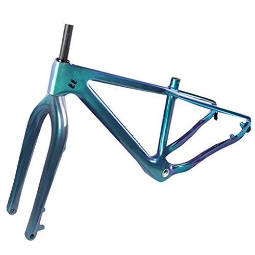 Mountainbike-Rahmen : HNXCBH Fahrradrahmen BXT Carbon-Fahrradrahmen Hakenrckraum 190mm Achse Thru Rckraum 197mm 26 * 4.8 Reifen Schnee Carbon-Fahrradrahmen + Gabel (Color : Chameleon Blue, Size : 18inch matt)