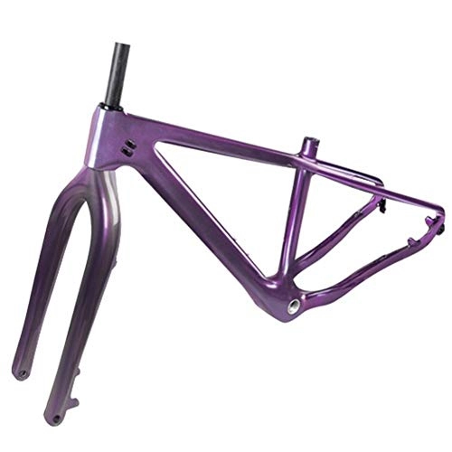 Mountainbike-Rahmen : HNXCBH Fahrradrahmen BXT Carbon-Fahrradrahmen Hakenrückraum 190mm Achse Thru Rückraum 197mm 26 * 4.8 Reifen Schnee Carbon-Fahrradrahmen + Gabel (Color : Chameleon Purple, Size : 16inch matt)