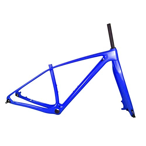 Mountainbike-Rahmen : PPLAS Vollkohlenstoff-MTB-Rahmen- und Gabel-Mountainbike-Kohlenstoffrahmen mit 15 * 100mm Thru Achse Forks Headset (Color : Blue, Size : 29er 17inch Glossy)