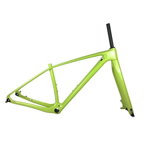 Mountainbike-Rahmen : PPLAS Vollkohlenstoff-MTB-Rahmen- und Gabel-Mountainbike-Kohlenstoffrahmen mit 15 * 100mm Thru Achse Forks Headset (Color : Light Yellow, Size : 27.5er 17inch Glossy)