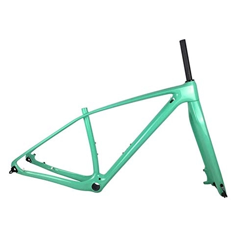 Mountainbike-Rahmen : PPLAS Vollkohlenstoff-MTB-Rahmen- und Gabel-Mountainbike-Kohlenstoffrahmen mit 15 * 100mm Thru Achse Forks Headset (Color : Mint Green, Size : 27.5er 15inch Glossy)