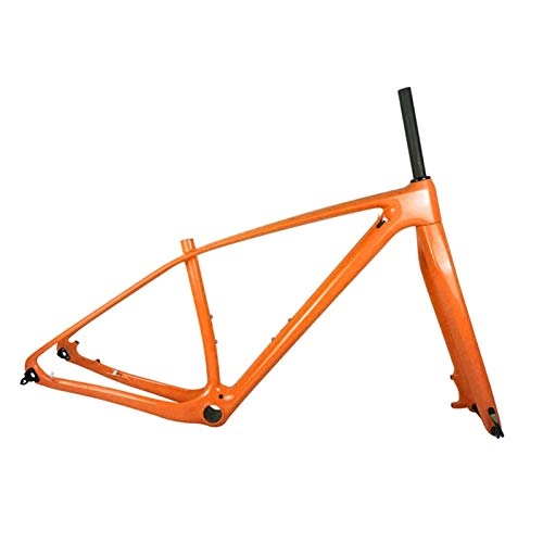 Mountainbike-Rahmen : PPLAS Vollkohlenstoff-MTB-Rahmen- und Gabel-Mountainbike-Kohlenstoffrahmen mit 15 * 100mm Thru Achse Forks Headset (Color : Orange, Size : 27.5er 17inch Matte)
