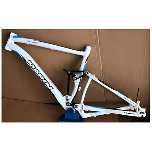 Mountainbike-Rahmen : QHIYRZE Federungsrahmen 26ER Trail-Mountainbike Rahmen Aluminium-Legierung Scheibenbremse Fahrradrahmen 100mm Federweg DH / XC / AM MTB-Rahmen Schnellspanner 135MM (Color : White Blue 26 * 19'')
