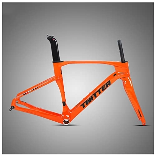 Mountainbike-Rahmen : QHIYRZE Scheibenbremse Rennrad Rahmensatz Kohlefaser Off Road Rennradrahmen 45 / 48 / 51 / 54CM Steckachse Fahrradrahmen Für 700c Laufrad (Color : Orange, Size : 45CM)