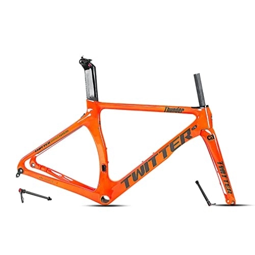 Mountainbike-Rahmen : WAMBAS 700c Rennrad-Rahmenset Steckachse 100 / 142 mm Leichter Carbon-Scheibenbremsrahmen 46 / 48 / 50 / 52 / 54 cm Interne Führung des Windschutzrahmens (Color : Orange, Size : 48CM)