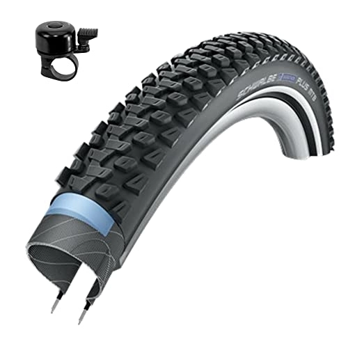 Mountainbike-Reifen : 1 x Schwalbe Marathon Plus MTB Unplattbar Reifen mit Reflex 57-584 (27, 5 x 2.25) inkl. Fahrradklingel