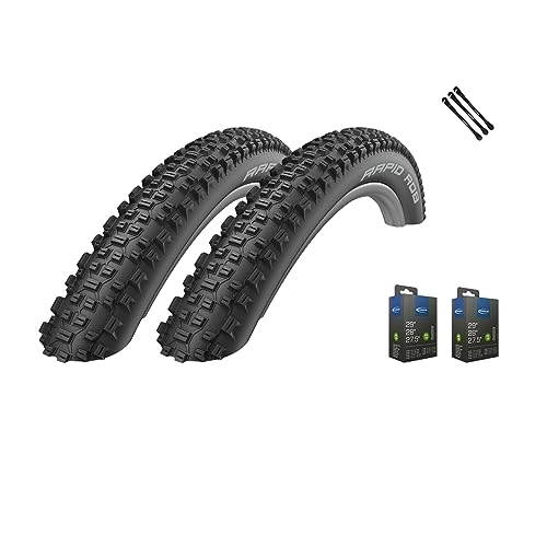 Mountainbike-Reifen : 2er Set Schwalbe Fahrradreifen Rapid Rob 27, 5 Zoll (57-584) auswählbar mit Schläuchen + 3 Metall Reifenheber (27, 5x2, 25 (57-584), AV Schläuche)