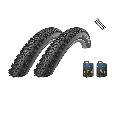 Mountainbike-Reifen : 2er Set Schwalbe Fahrradreifen Rapid Rob 27, 5 Zoll (57-584) auswählbar mit Schläuchen + 3 Metall Reifenheber (27, 5x2, 25 (57-584), DV Schläuche)