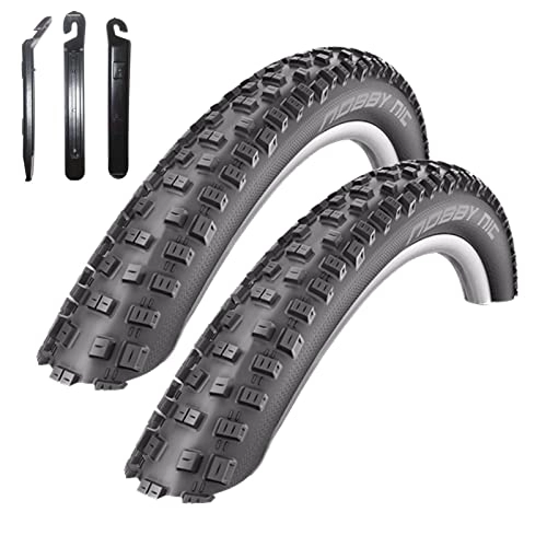 Mountainbike-Reifen : Angebot-Set / 2 x Schwalbe Nobby NIC ADDIX E-25 MTB E-Bike Fahrradreifen in Schwarz 57-584 (27.5 x 2.25) inkl. 3 Reifenheber