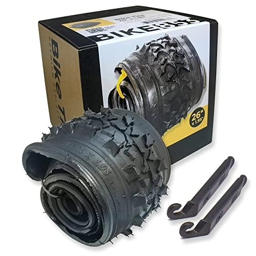 Mountainbike-Reifen : Eastern Bikes Fahrradreifen-set, 66 cm, für Mountainbike-Reifen, 26 x 1, 95, inkl. Werkzeug, mit oder ohne Schläuche, 1 oder 2 Packungen (2 Reifen und 2 Schläuche), Schwarz