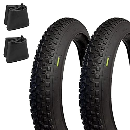 Mountainbike-Reifen : Ecovelò Unisex – Erwachsene 26 x 4.0 (100-559) + Kammern mit V.A Fat Bike Reifen MTB 2 X, Schwarz, 26