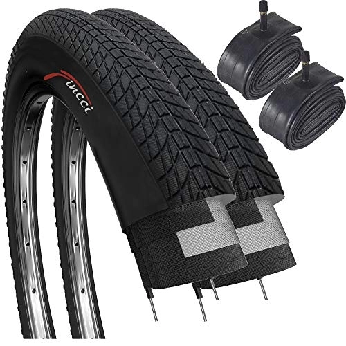 Mountainbike-Reifen : Fincci Set Paar Reifen 20 x 1.75 Zoll Mantel 47-406 mit Schrader Schlauch für BMX Fahrradmantel MTB oder Kinder Fahrrad 20x1.75 Fahrradreifen (2er Pack)