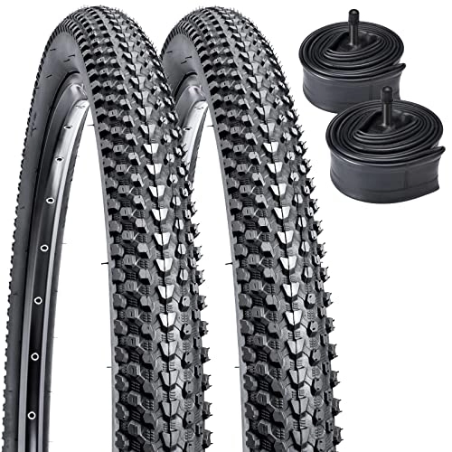 Mountainbike-Reifen : Mountainbike-Reifen, 61 cm (24 Zoll), 24 x 2, 0 / 50-507, plus 2 Stück Fahrradschläuche, 24 x 1, 75 / 2, 125 AV32 mm, Schrader-Ventil, kompatibel mit 24 x 2, 0 Fahrradreifen und -schläuchen, schwarz