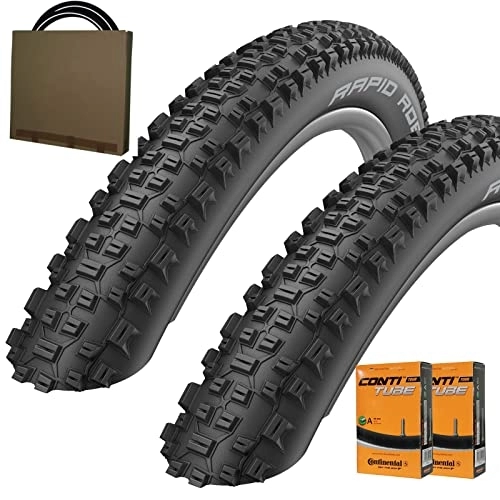 Mountainbike-Reifen : Schwalbe Fahrrad MTB Reifen Rapid Rob HS425 26x2.25 | 57-559 schwarz + AV Schlauch (Set 2 Stück)