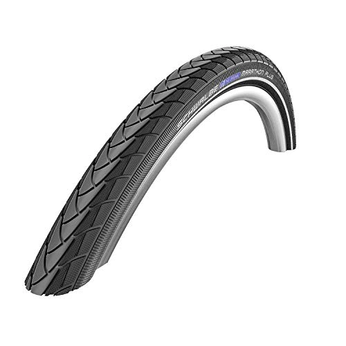 Mountainbike-Reifen : Schwalbe Fahrradreifen Marathon Plus 26 x 1.75 Reifen, schwarz mit reflektierendem Streifen, STANDARD