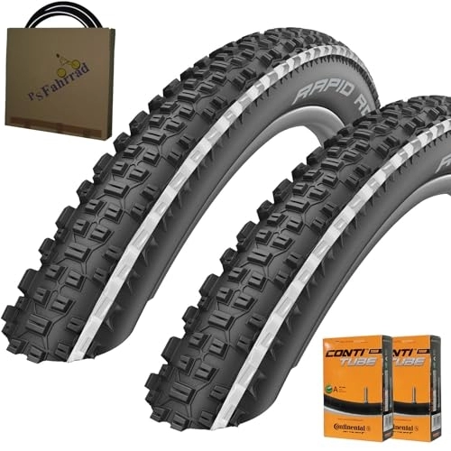 Mountainbike-Reifen : Schwalbe MTB Reifen Rapid Rob HS425 27, 5x2.25 | 57-584 schwarz weiß mit AV Schlauch [ 2 STÜCK