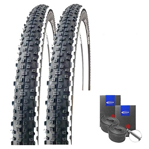 Mountainbike-Reifen : Set: 2 x Schwalbe Rapid Rob White Stripes MTB Reifen 27, 5x2.25 + Schwalbe Schläuche Rennradventil