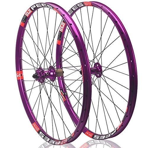 Mountainbike-Räder : 26 / 27, 5 / 29-Zoll-Fahrrad-Laufradsatz Schnellspanner MTB-Laufradsatz Alu-Legierung Felge Scheibenbremse Nabenunterstützung 8-9-10-11-12-fach Kassette (Color : Purple, Size : 26in)
