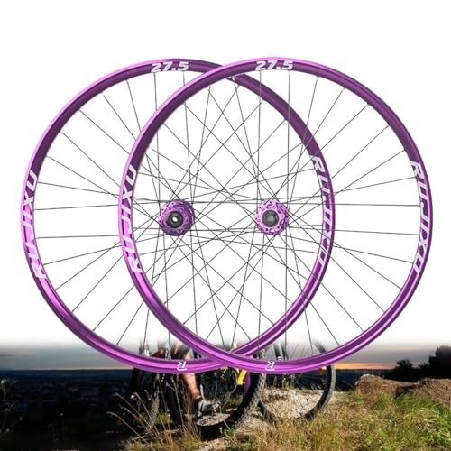 Mountainbike-Räder : 26 / 27.5" MTB-Laufradsatz Scheibenbremse 32H Naben Unterstützt 8-12 Gang Kassette Steckachse Vorne 15 * 100mm Hinten 12 * 142mm Vorder- / Hinterradlaufräder Für AM DH XC (Color : Purple, Size : 27.5