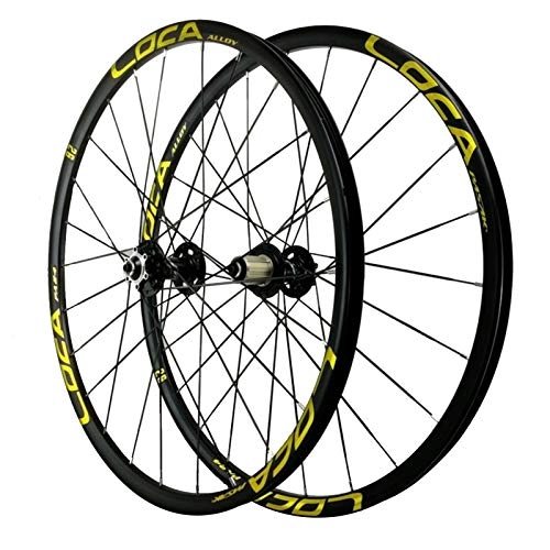Mountainbike-Räder : CHICTI Bicycle Wheels, 26 / 27.5'' Double-Decker Mountain Bike Rim Aluminum Alloy 24 Holes Quick Release 8 / 9 / 10 / 11 / 12 Speed Draußen (Color : Yellow, Size : 27.5in)