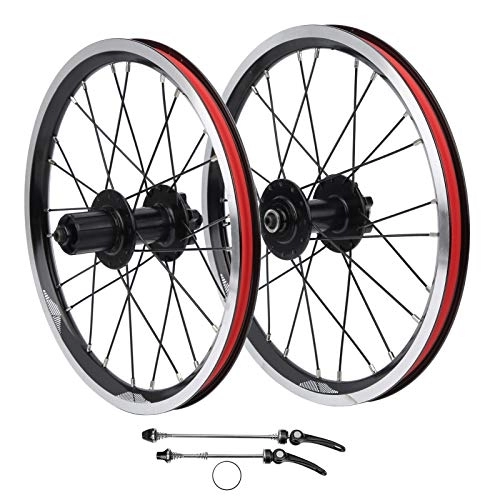 Mountainbike-Räder : KAKAKE Fahrrad-Laufradsatz, tragbarer Mountainbike-Laufradsatz aus Aluminiumlegierung, starker 11-Gang-16-Zoll-Laufradsatz für V-Bremse(Schwarz)