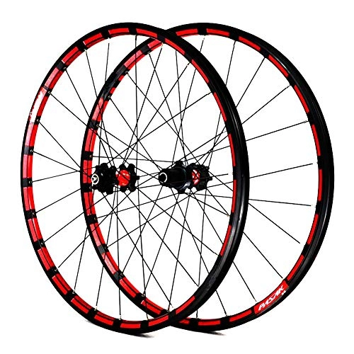 Mountainbike-Räder : LHLCG 26"Mountain Bike Wheel Set Aluminium Alloy Color Ring Straight Pull Palin Disc Brake Wheels, Blackreddrumredcircle