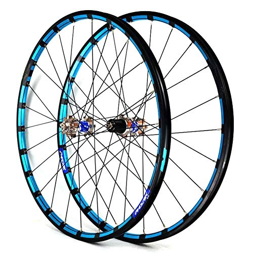 Mountainbike-Räder : LHLCG 26"Mountain Bike Wheel Set Aluminium Alloy Color Ring Straight Pull Palin Disc Brake Wheels, titaniumbluedrumbluecircle