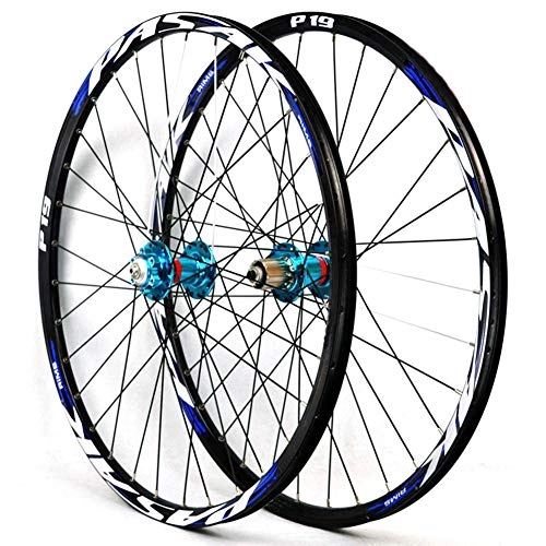 Mountainbike-Räder : LHLCG 27.5"Mountain Bike Wheel Aluminum Alloy Double Rims Disc Brake Quick Release Type Drum Wheels Set, bluedrumbluelabel