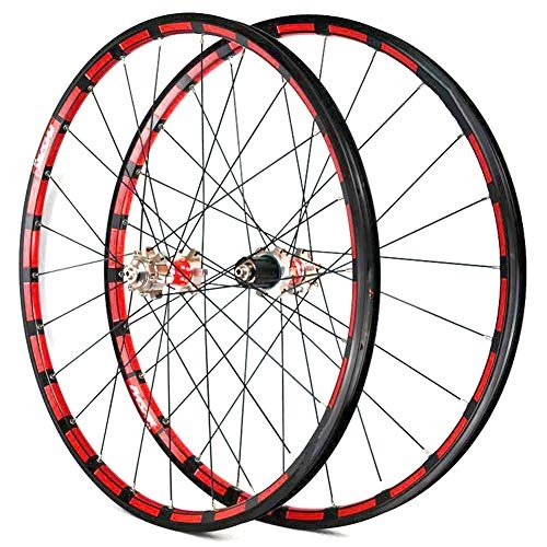 Mountainbike-Räder : LHLCG 27.5"Mountain Bike Wheel Set Aluminum Alloy Color Ring Straight Pull Palin Disc Brake Wheels, titaniumreddrumredcircle